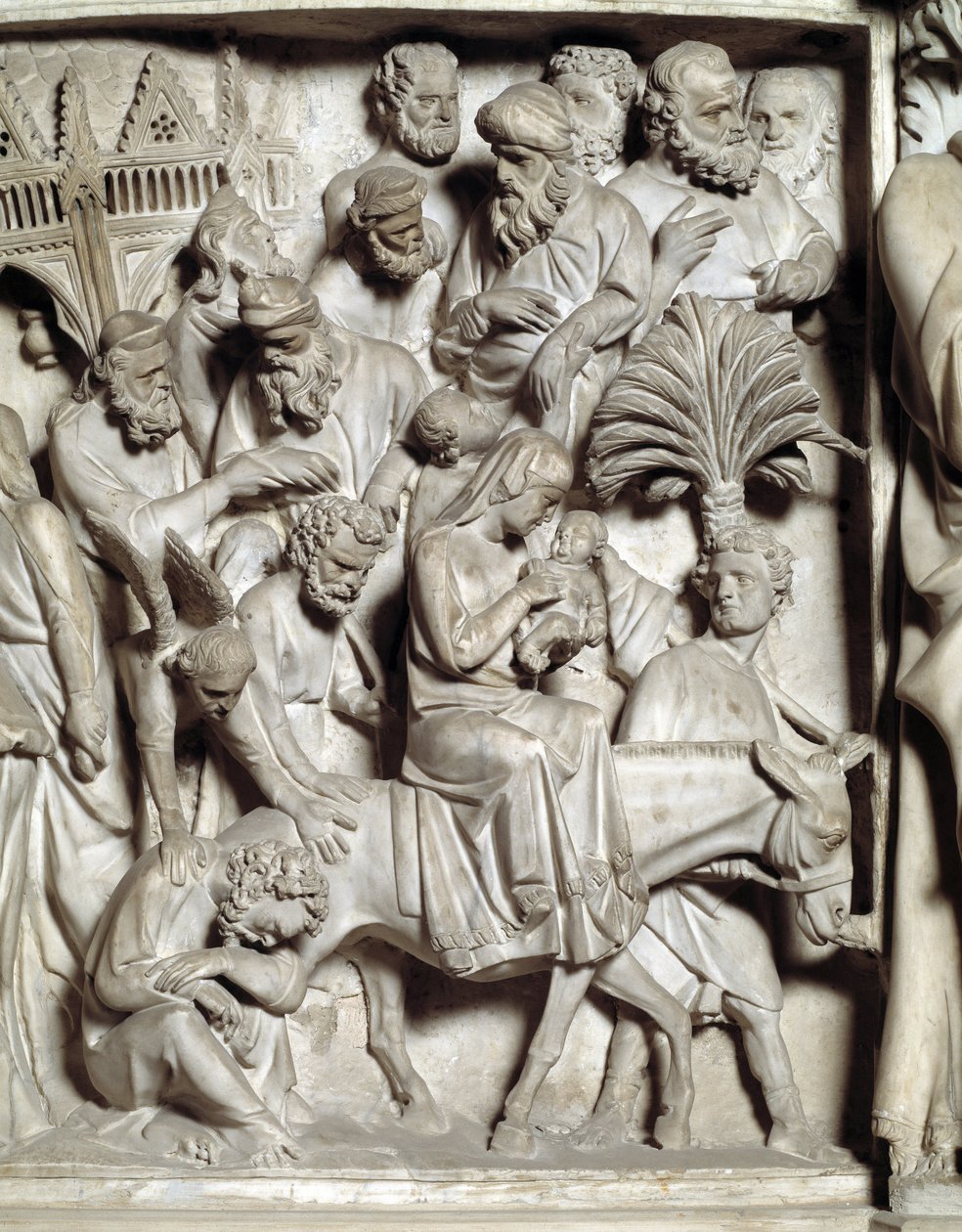 (detalle) de los relieves de la Silla realizada por Giovanni Pisano: la huida a Egipto de Giovanni Pisano