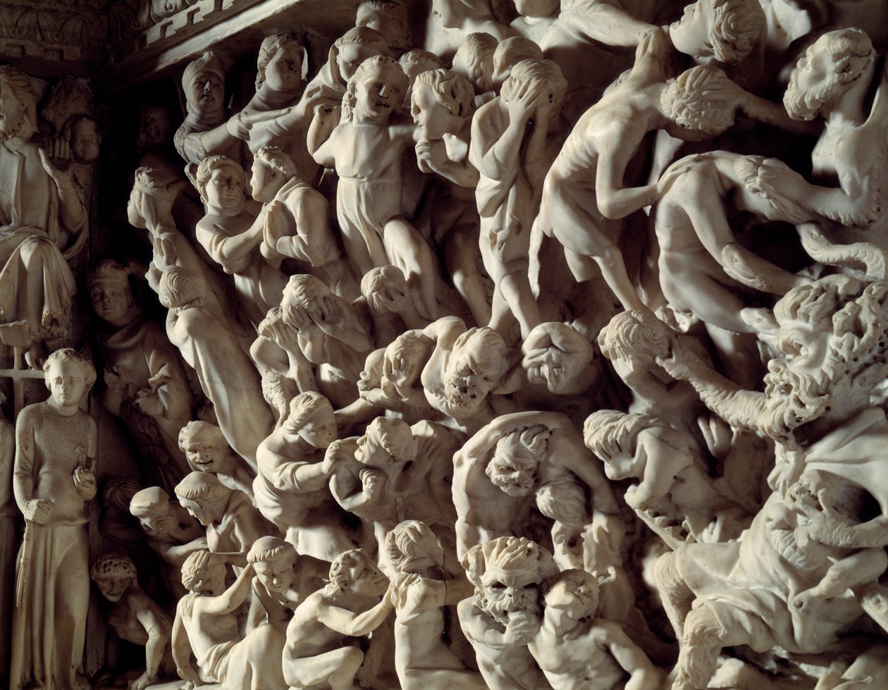 Detalle de los relieves de la Cátedra realizada por Giovanni Pisano (1248-1314): los condenados (detalle) de Giovanni Pisano