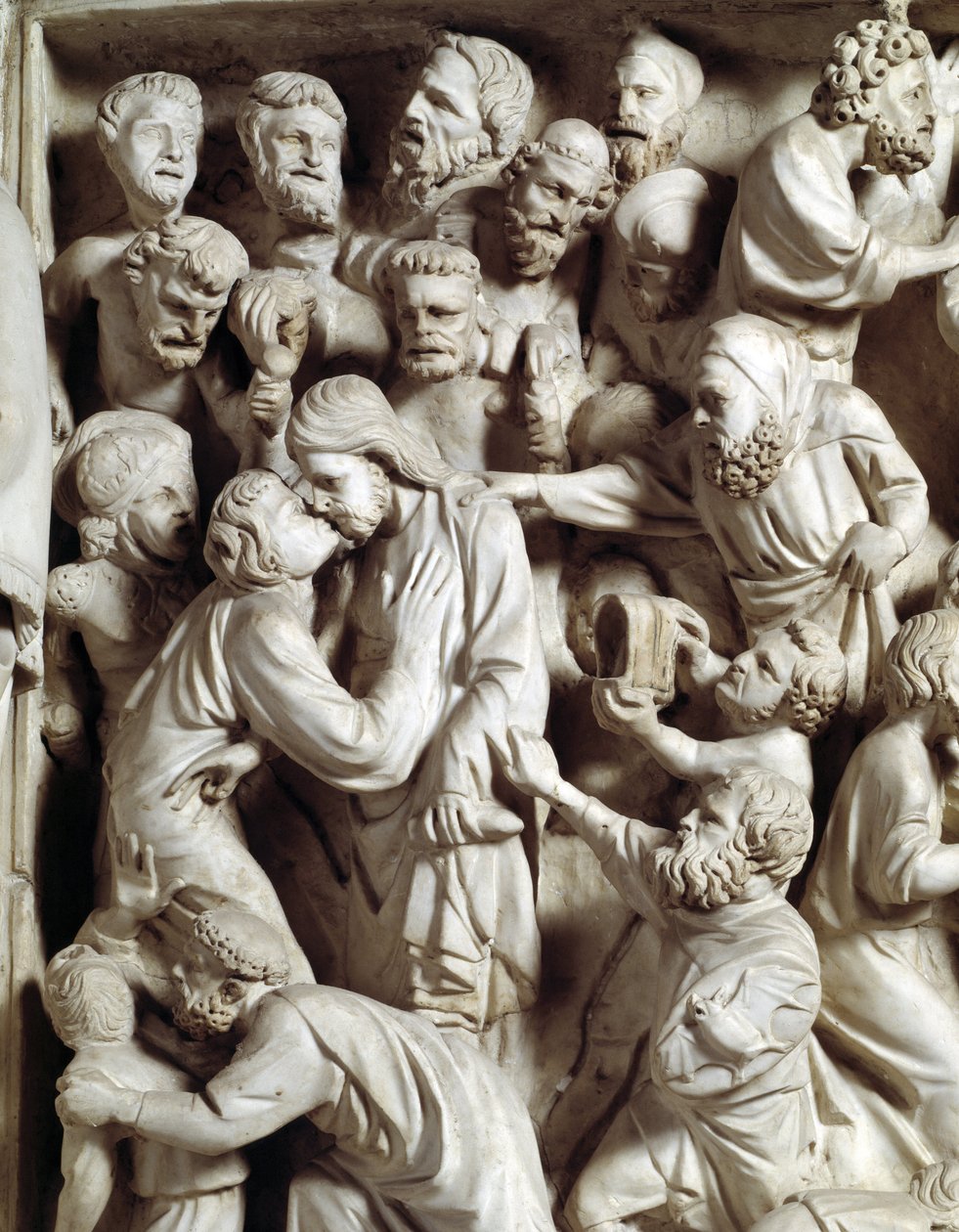 Detalle de los relieves de la Cátedra realizada por Giovanni Pisano (1248-1314): el beso de Judas (detalle) de Giovanni Pisano