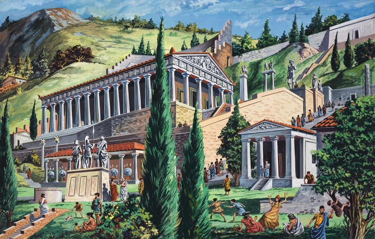 El templo de Apolo en Delfos (gouache sobre papel) de Giovanni Ruggero