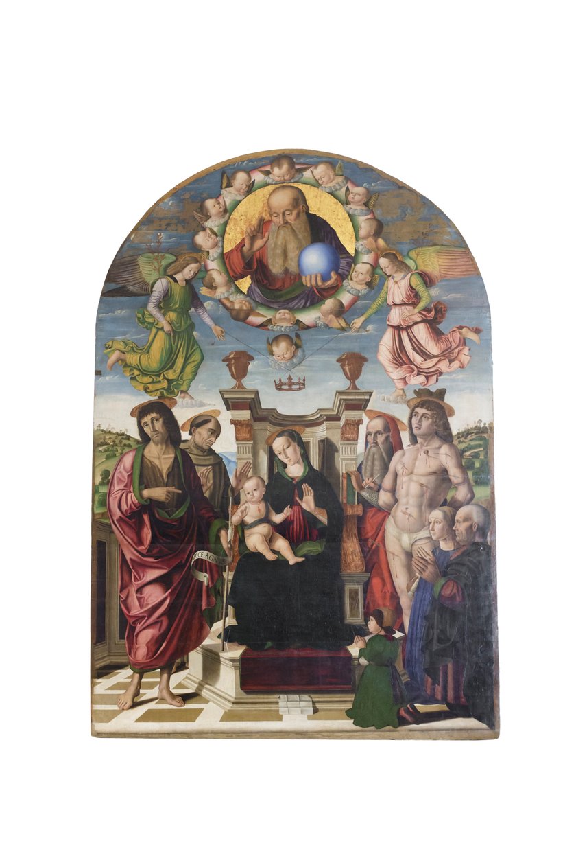 La Virgen y el Niño entronizados con santos de Giovanni Santi