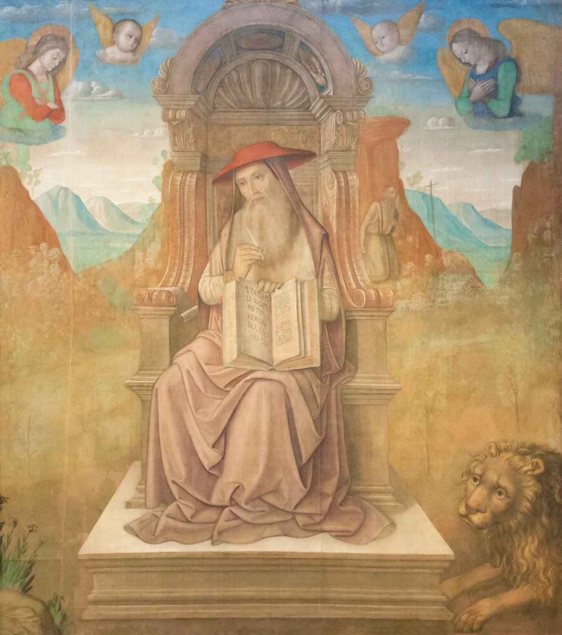 San Jerónimo entronizado (temple sobre tabla) de Giovanni Santi or Sanzio