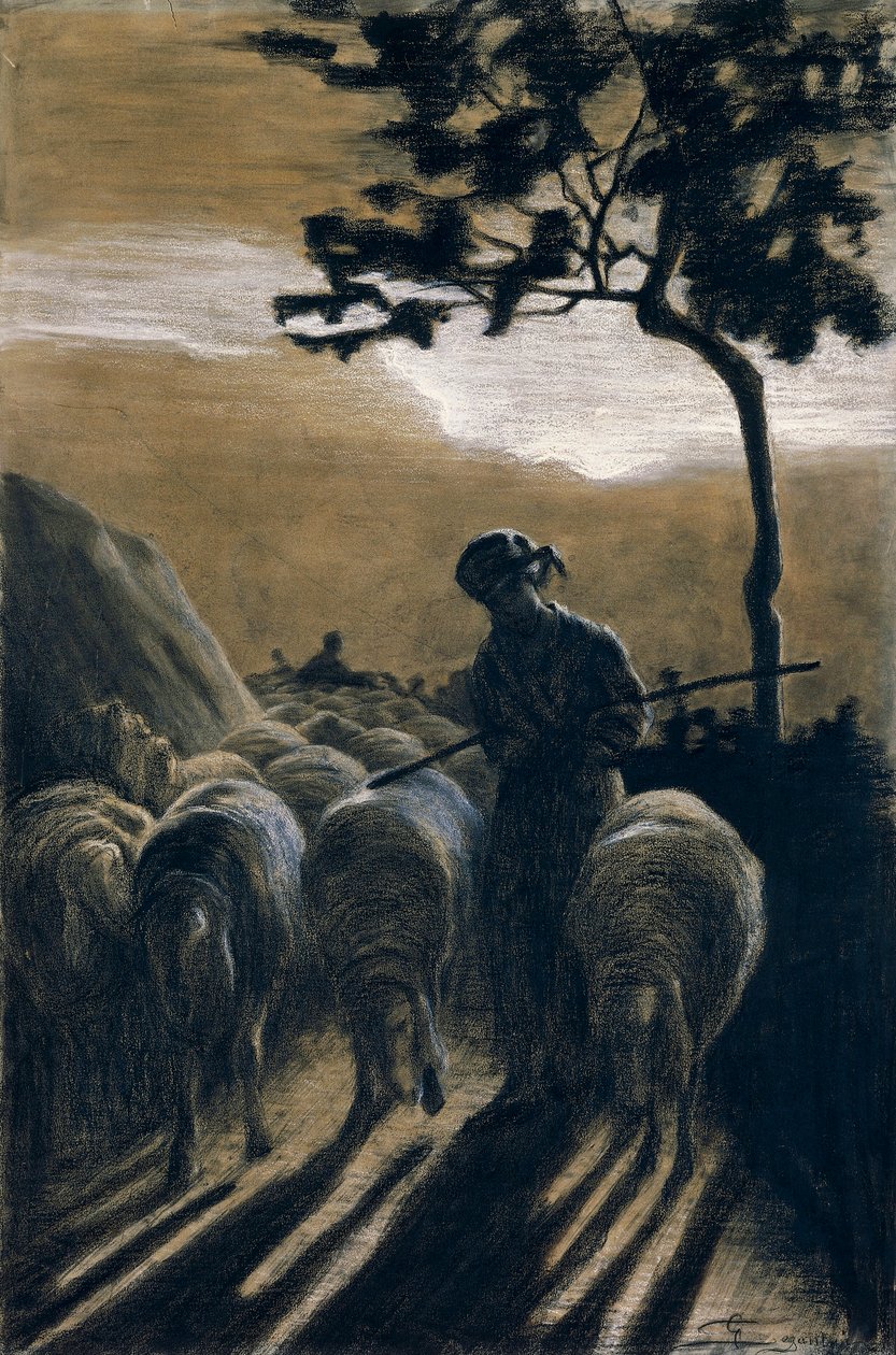 Rebaño en el camino por Giovanni Segantini de Giovanni Segantini