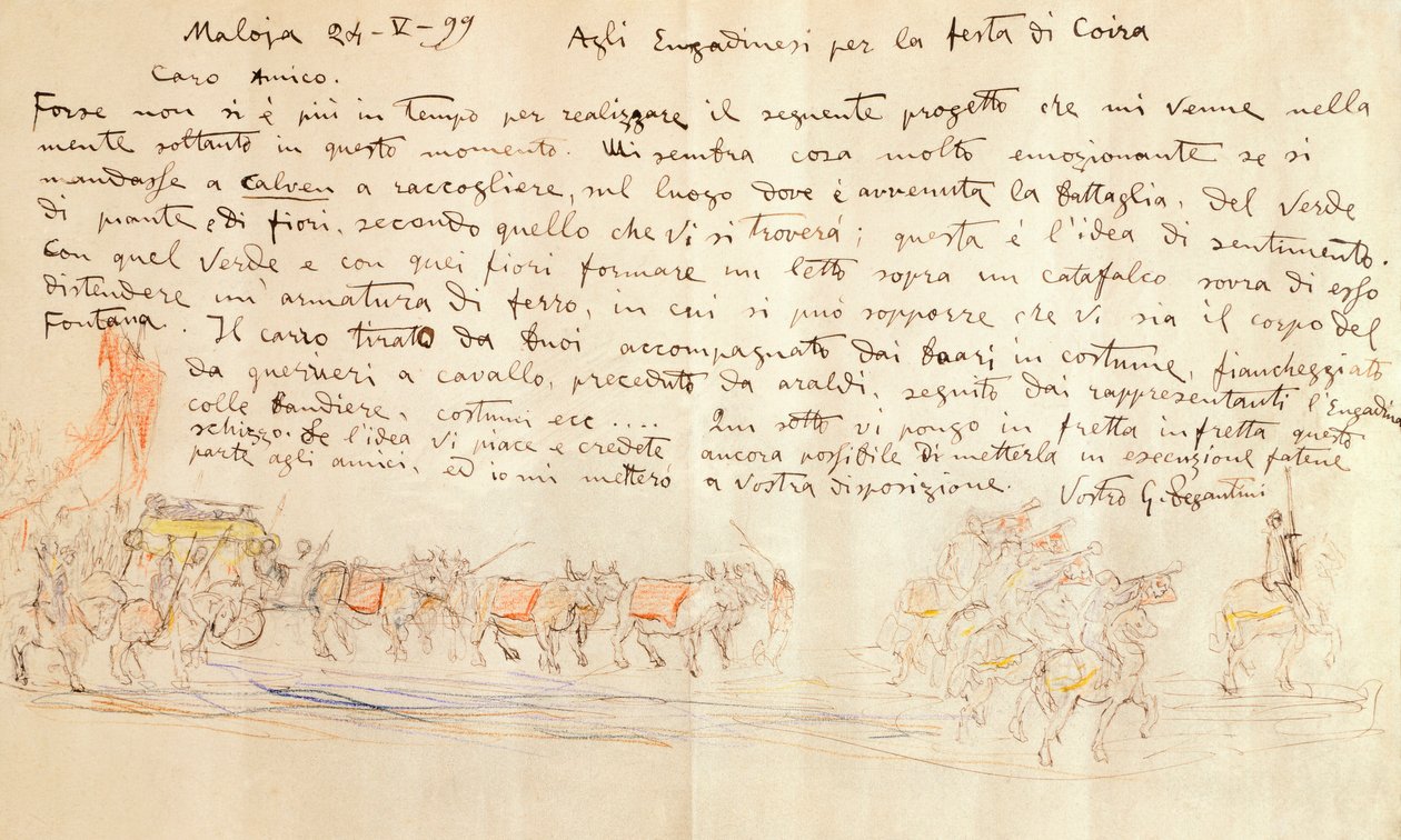 Boceto para la procesión de la Fiesta de Calven Coira, por Giovanni Segantini (1858-1899) de Giovanni Segantini