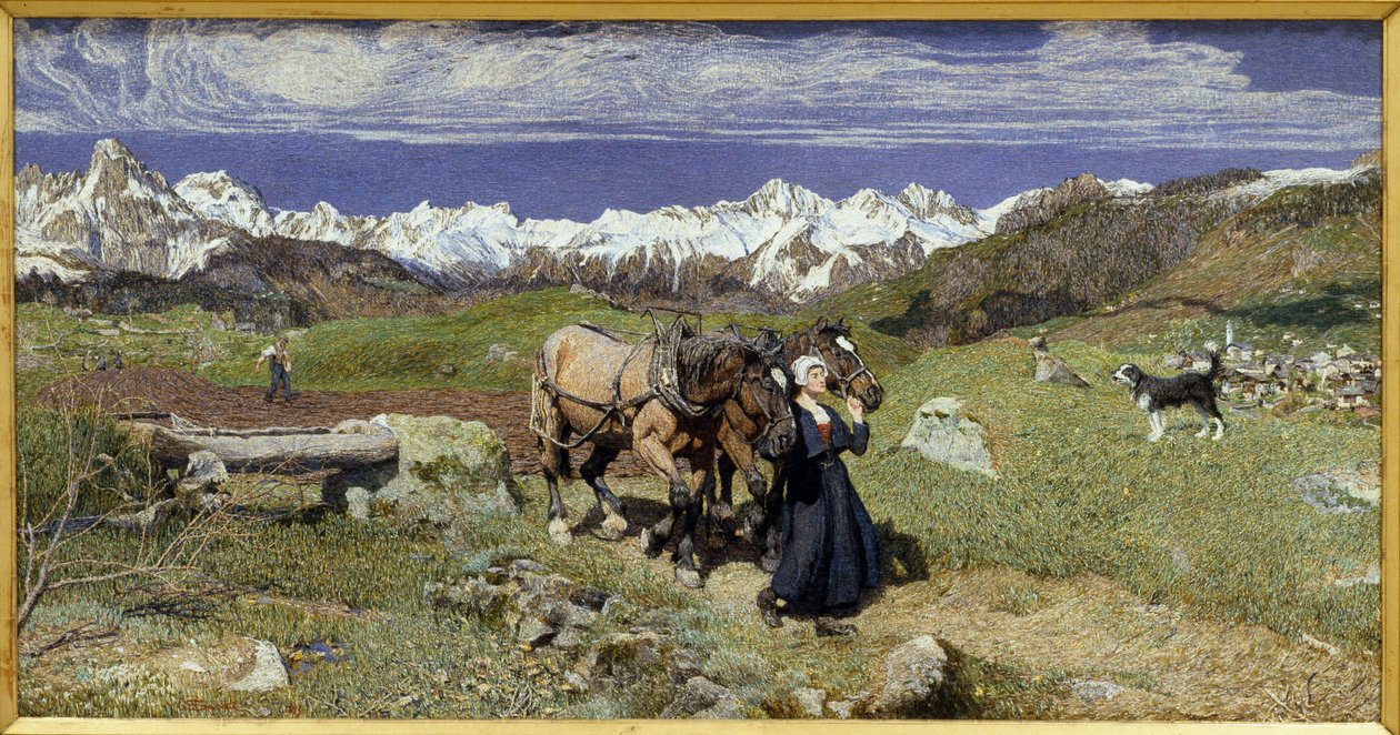 Las montañas de los Alpes en primavera de Giovanni Segantini