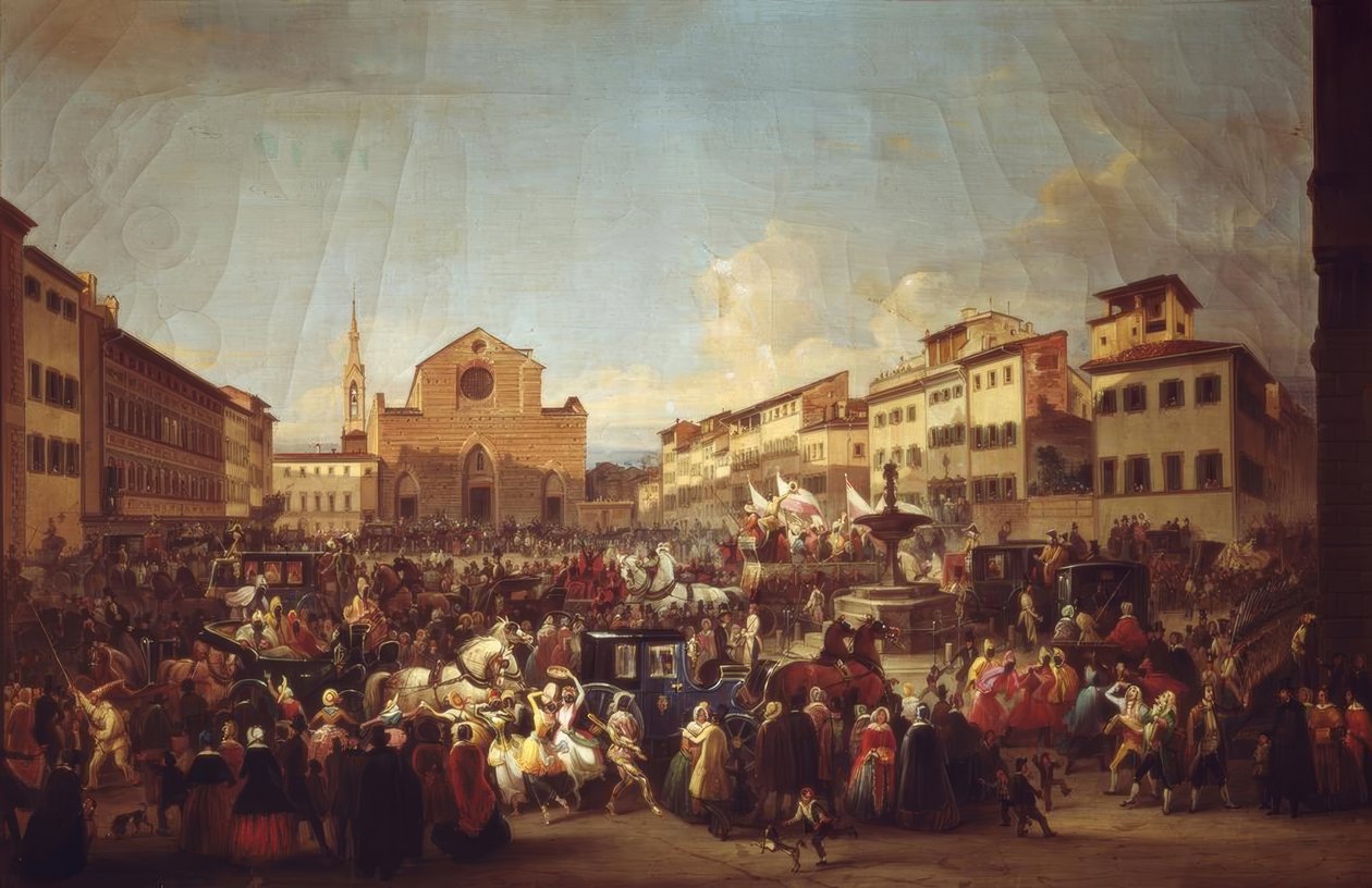 Carnaval en Florencia en la Plaza Santa Croce de Giovanni Signorini