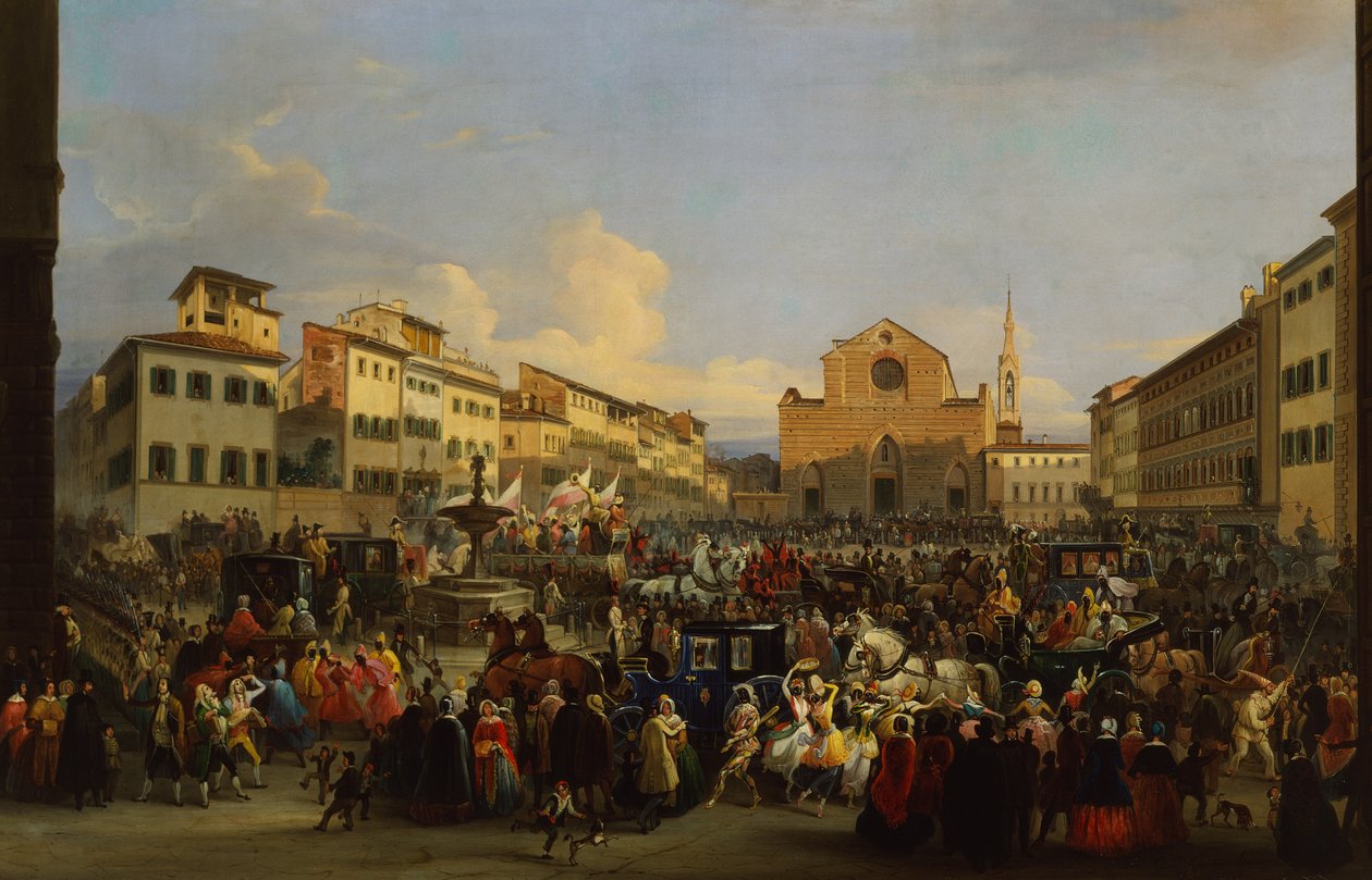 Plaza de la Santa Cruz en Florencia durante el Carnaval de Giovanni Signorini