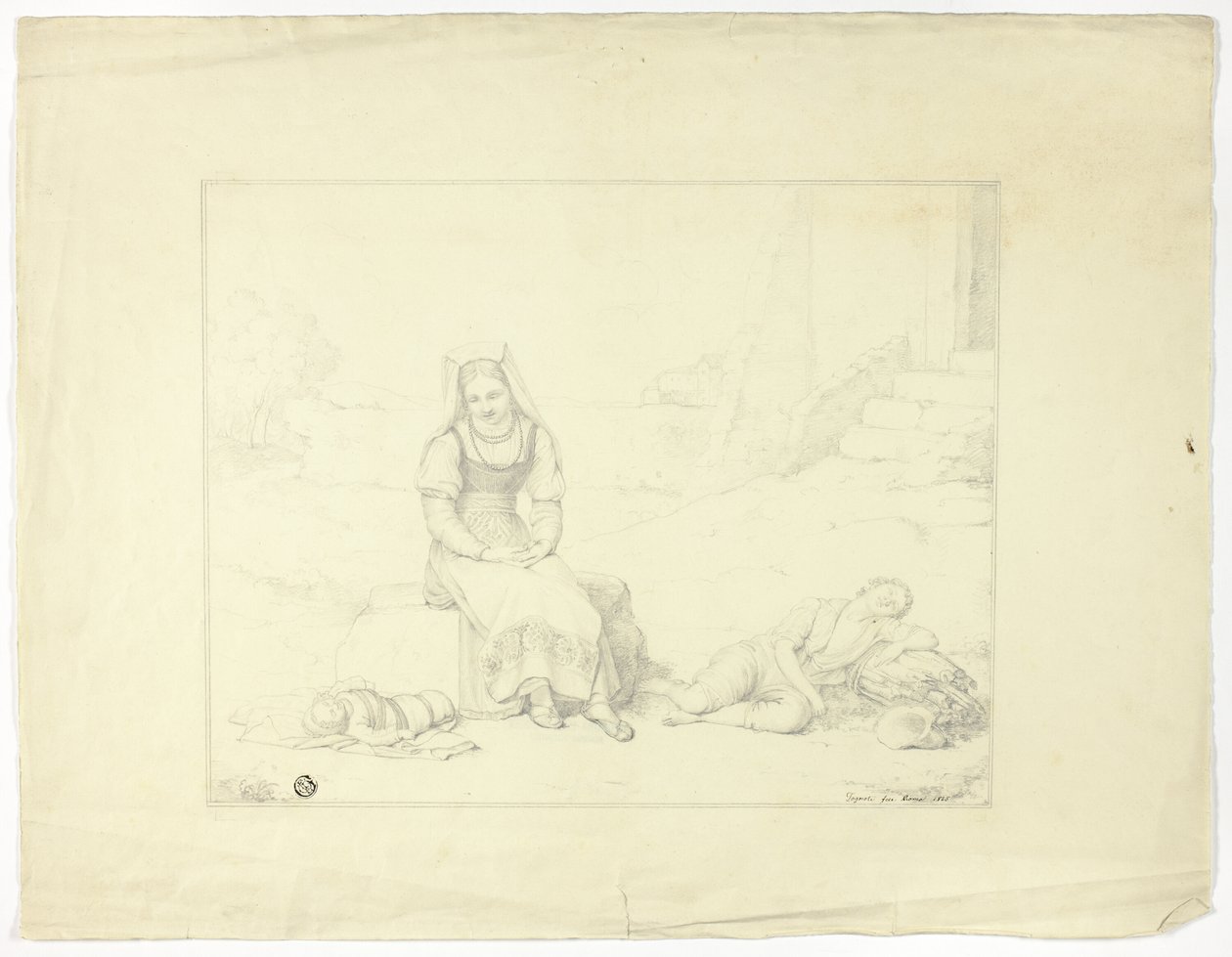 Campesina romana y niños durmiendo de Giovanni Tognolli