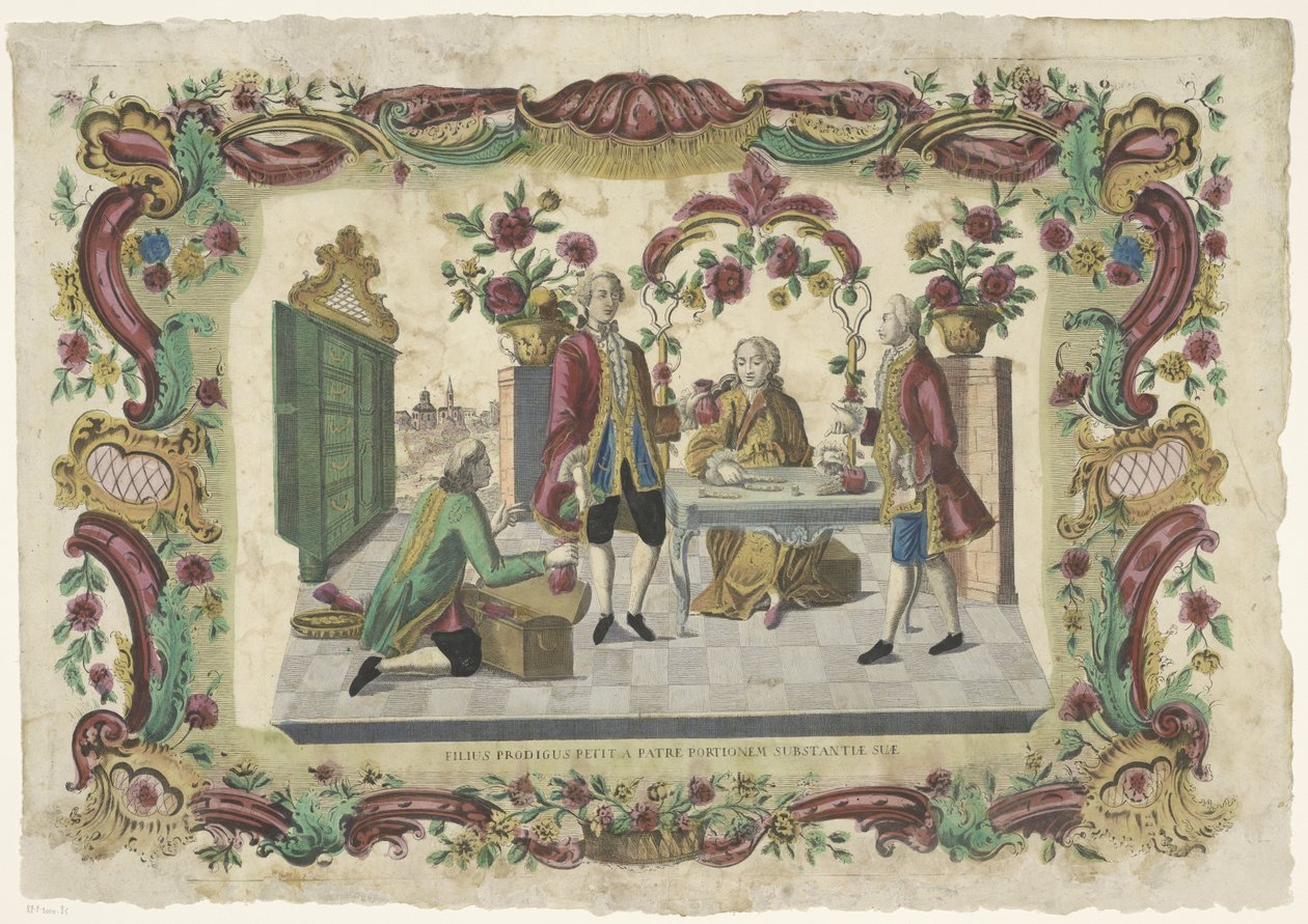 De Verloren Zoon vraagt ​​​​zijn vader om zijn erfdeel El hijo pródigo le pide a su padre una parte de su patrimonio (título sobre objeto) de Giovanni Volpato (possibly)