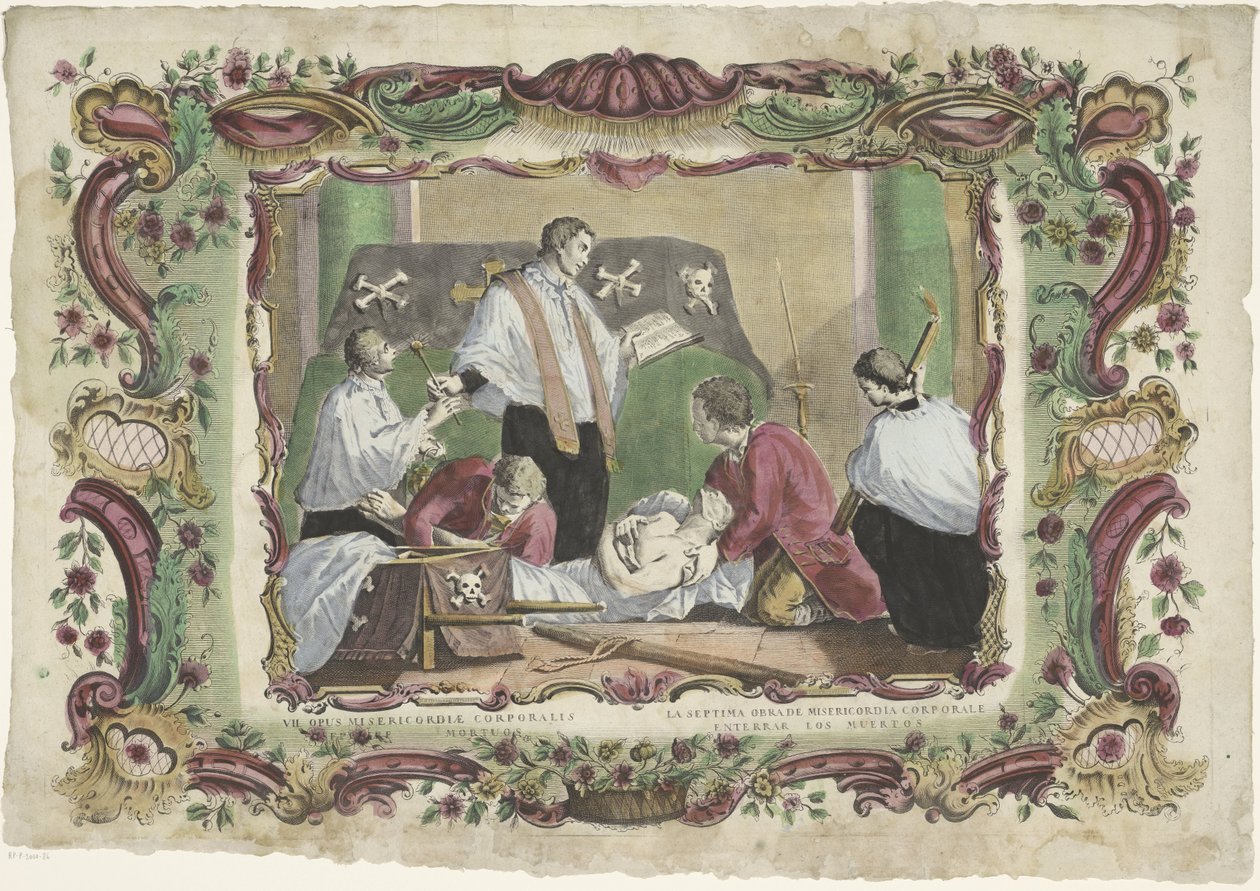 enterrar a los muertos VII opus misericordiae corporalis / La septima obrade misericordia corporale (título sobre el objeto) Las obras espirituales de misericordia (título de la serie) de Giovanni Volpato
