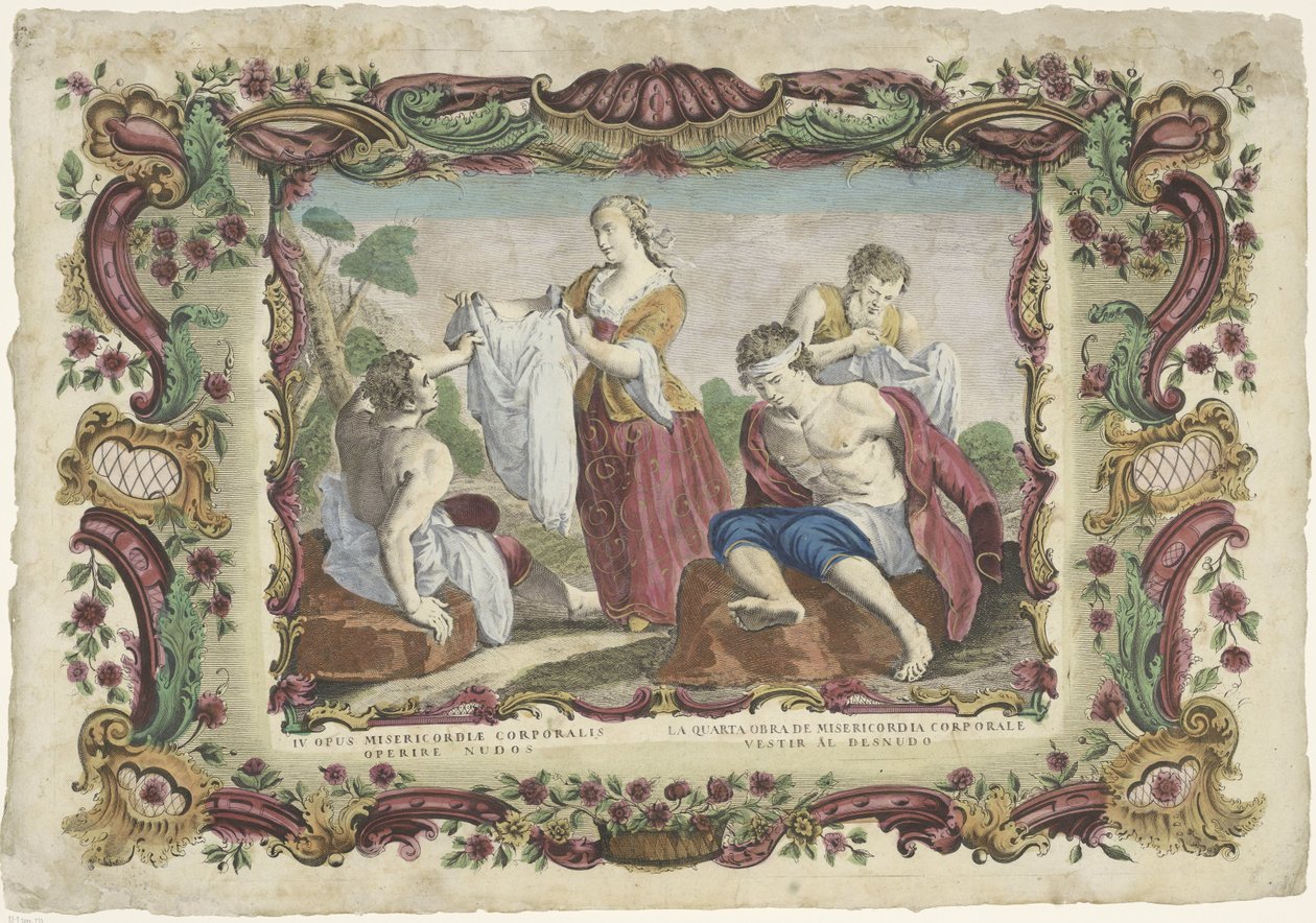 vistiendo los desnudos IV opus misericordiae corporalis / La quarta obra de misericordia corporal (...) (título sobre el objeto) Las obras de misericordia (título de la serie) de Giovanni Volpato