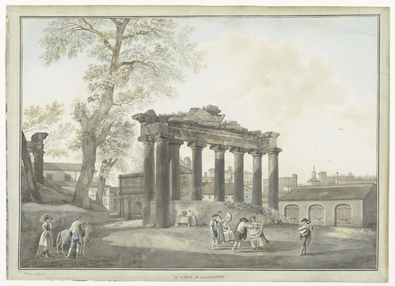 Vista del Templo de Saturno en Roma Le Temple de la Concorde (título sobre el objeto) Vistas de Roma y sus alrededores (título de la serie) de Giovanni Volpato