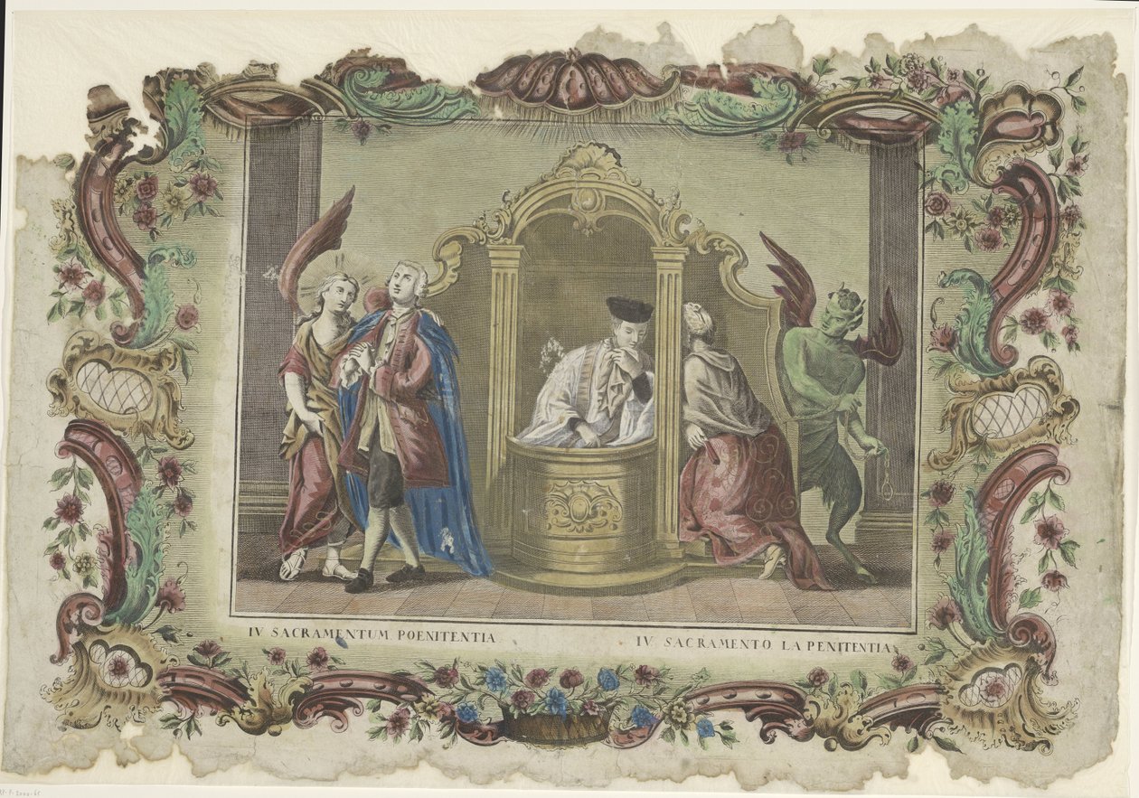Het sacrament van de biecht IV. Sacramento de la penitencia / IV. Sacramento de la Penitencia (título sobre objeto) Los siete sacramentos (título de la serie) de Giovanni Volpato