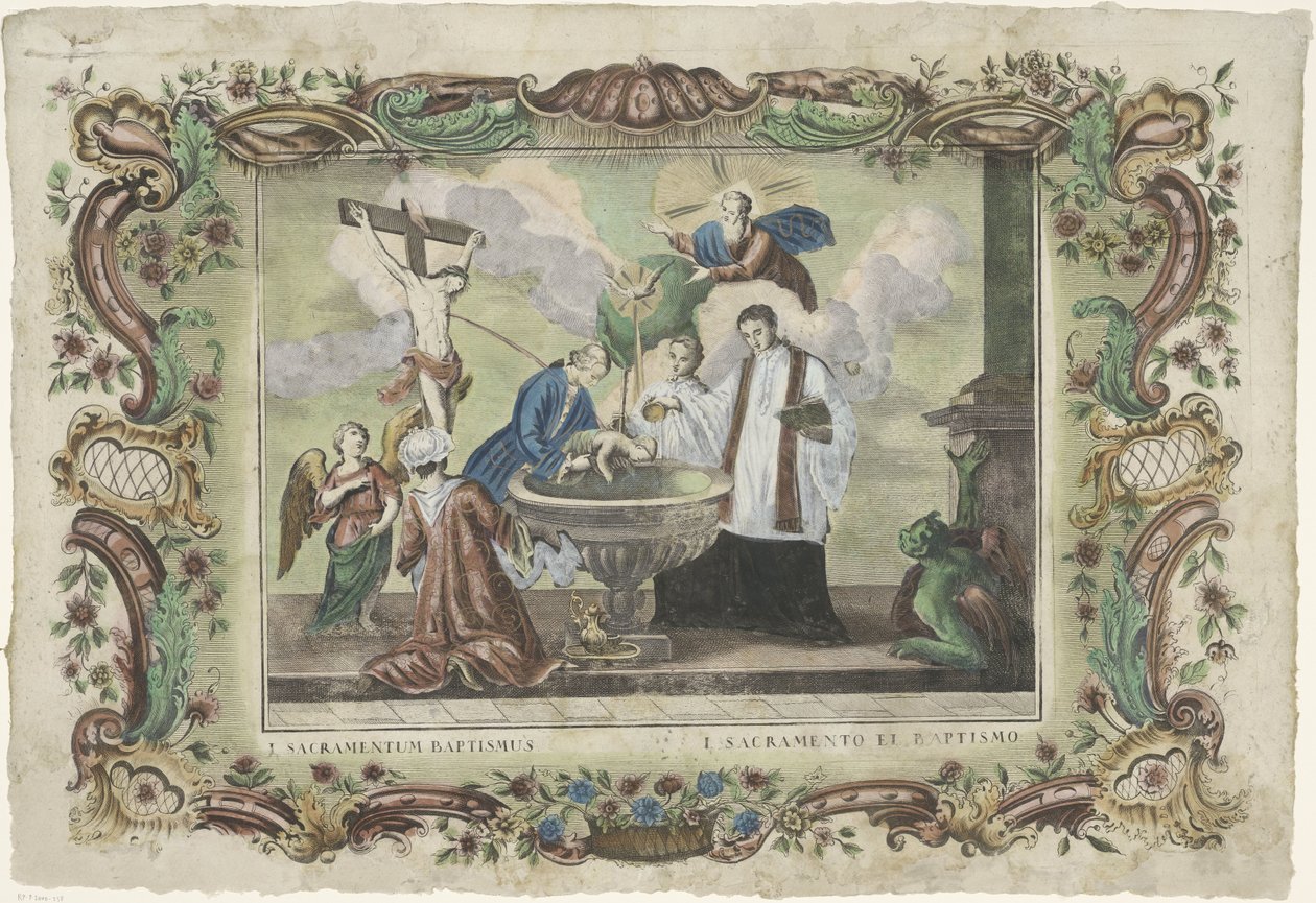 El Sacramento del Bautismo I. sacramentum bautus / I. sacramento el bautizo (título sobre objeto) Los siete sacramentos (título de la serie) de Giovanni Volpato