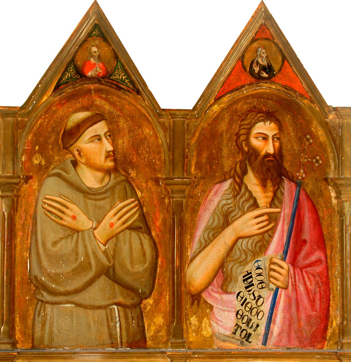 San Francisco y Juan Bautista (paneles izquierdos del tríptico) (temple y pan de oro sobre tabla) de Giovanni del (follower of) Biondo