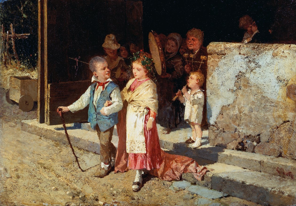 Joven matrimonio, de Giovanni Del Re (1829-1919), óleo sobre tabla, 23x33 cm de Giovanni del Re
