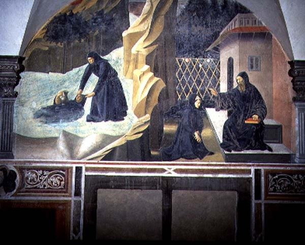 San Benito enviando a Mauro a salvar a Plácido que se ahoga en el lago (detalle) de Giovanni di Consalvo (attr. to)