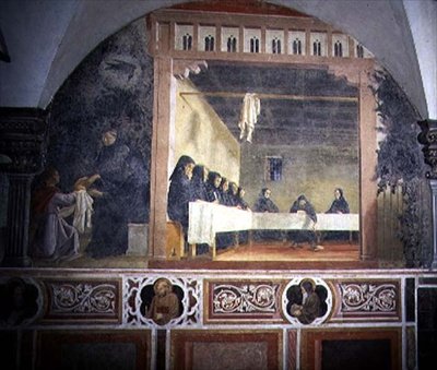 San Benito y el pan envenenado, detalle del ciclo de frescos de la Vida de San Benito del Chiostro degli Aranci (Claustro de los Naranjos) c.1430