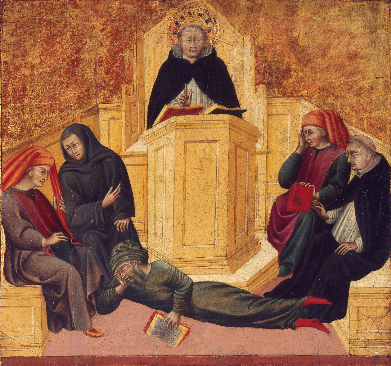 Santo Tomás de Aquino confunde a Averroes de Giovanni di Paolo