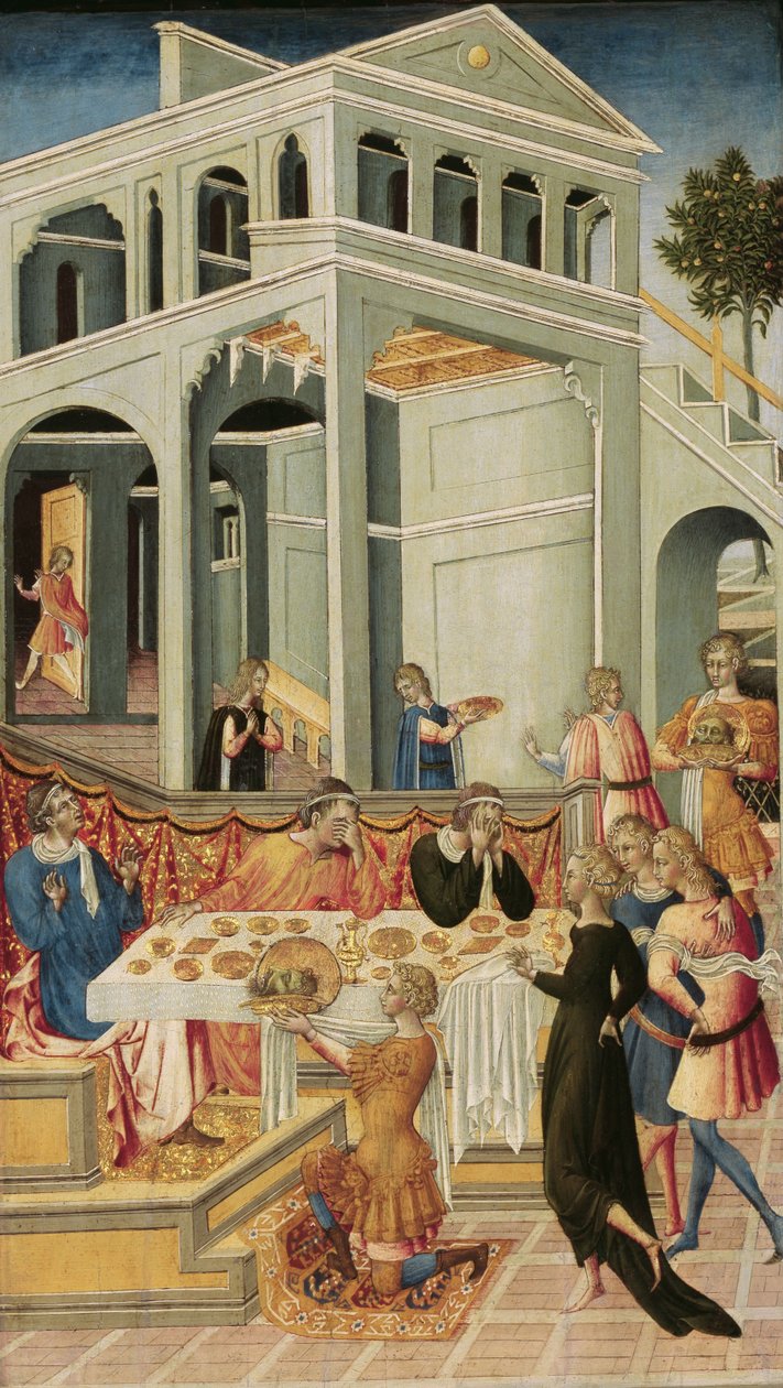 La cabeza de San Juan Bautista llevada ante Herodes, 1455-1460 de Giovanni di Paolo