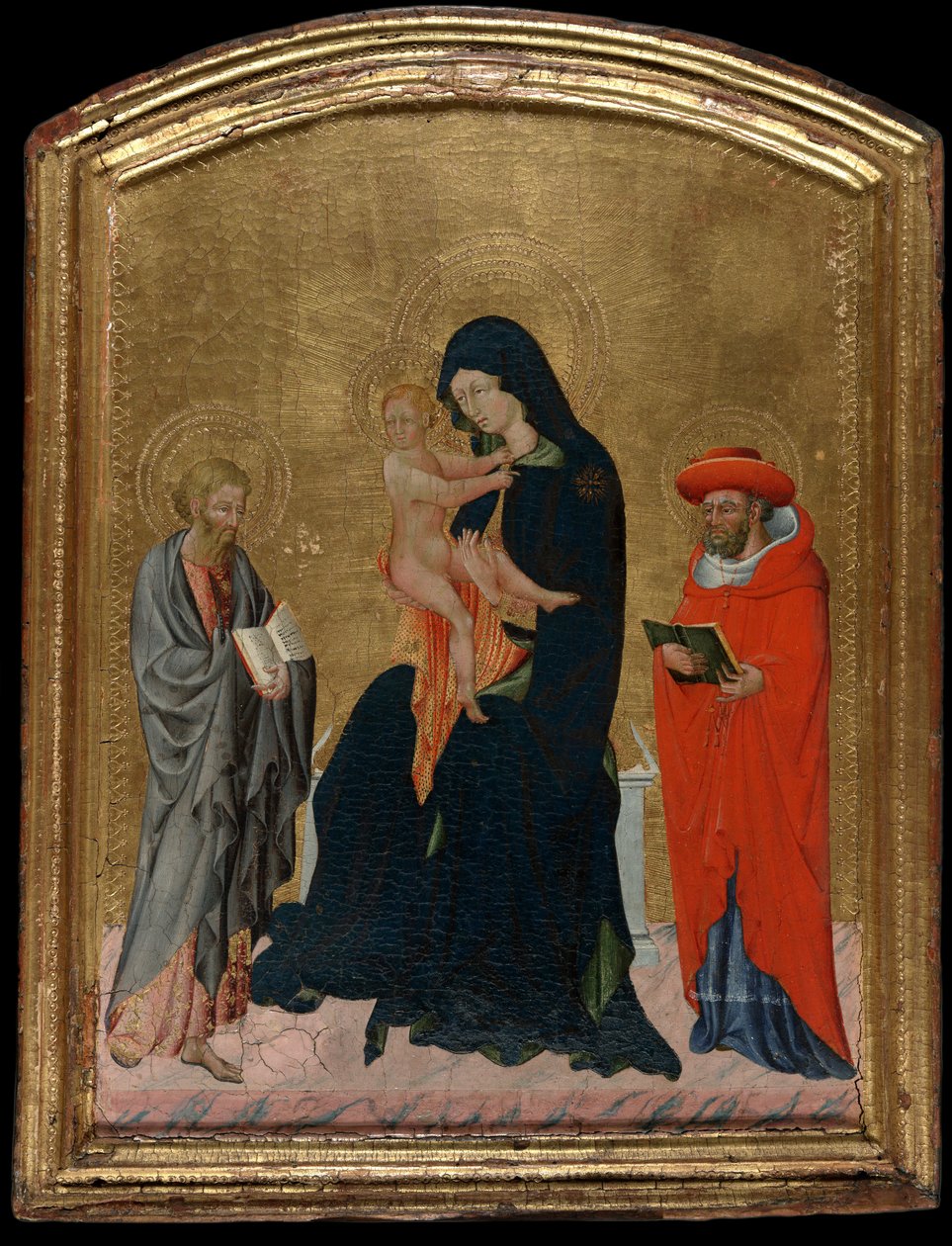 Virgen y niña con los santos jerónimo y bartholomew de Giovanni di Paolo