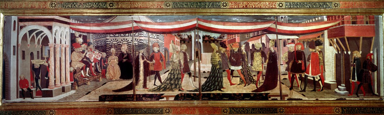 Ceremonia de boda en el panel renacentista que decora el Cassone Adimari de Giovanni di Ser Giovanni Scheggia