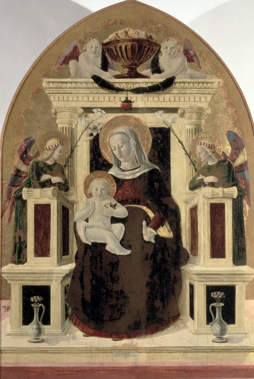 Madonna y el Niño entronizados con ángeles de Girolamo Giovanni