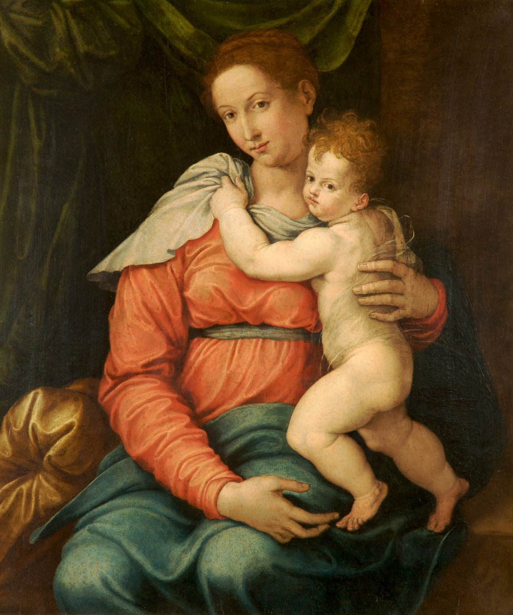 Virgen y Niño Ante una Cortina Verde de Girolamo Siciolante da Sermoneta