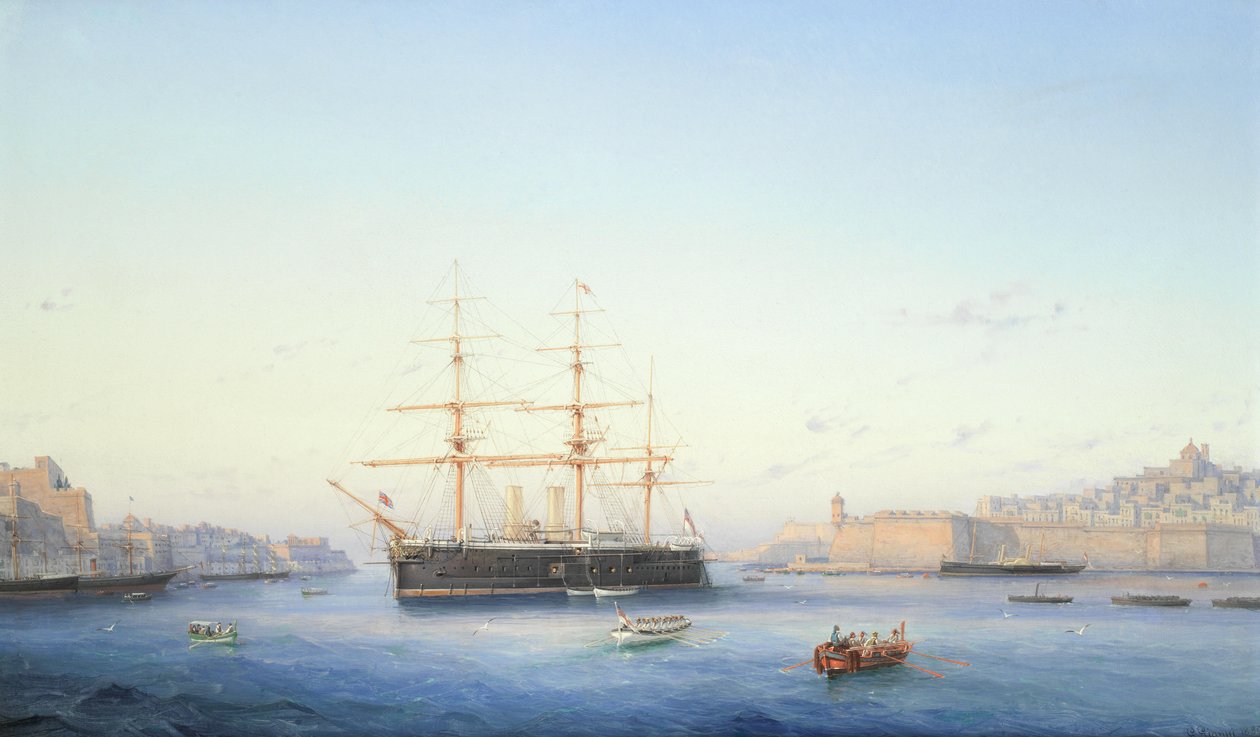 HMS Alexandra en el Gran Puerto de Malta de Girolamo Gianni