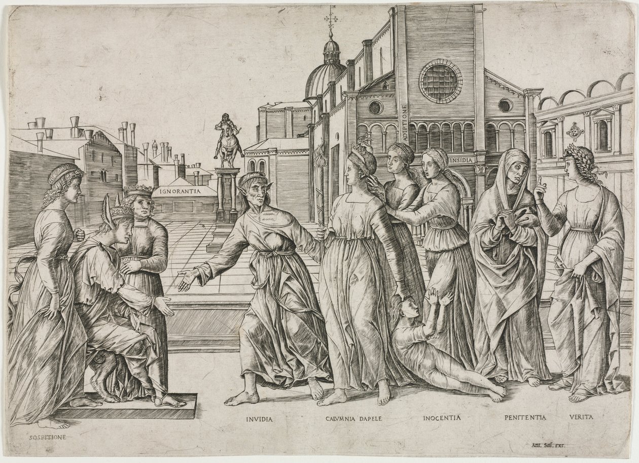 La calumnia de Apeles, c. 1500-1506 de Girolamo Mocetto