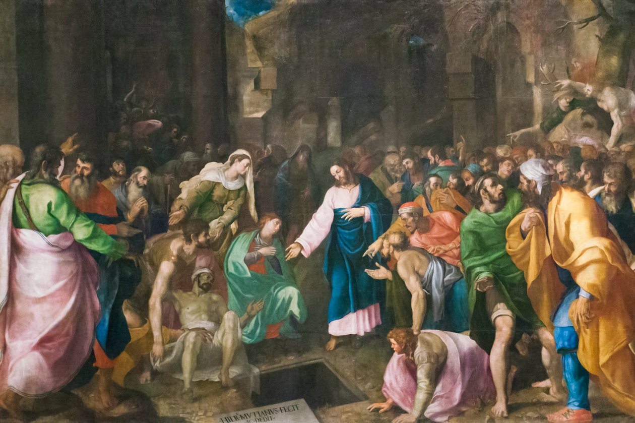 Resurrección de Lázaro, c.1555 (óleo sobre lienzo) de Girolamo Muziano