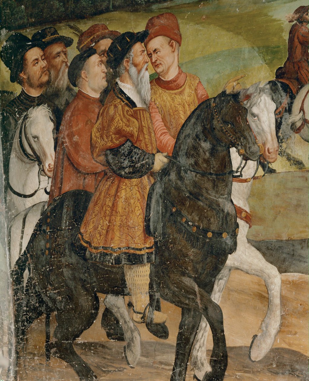 Visita del rey Cristián de Dinamarca a Malpaga en 1474 (fresco) de Girolamo Romanino