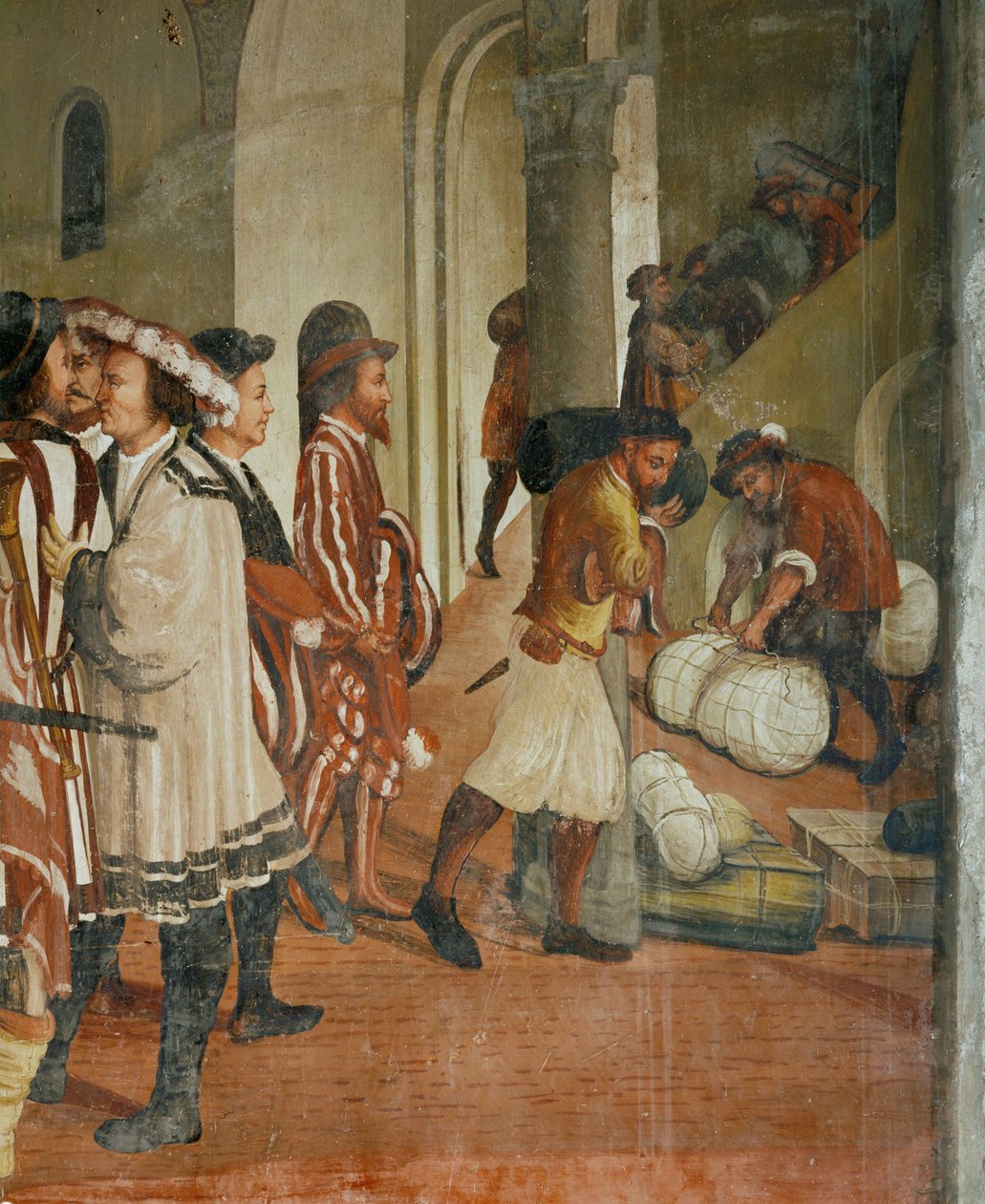 " Visita del rey Cristián de Dinamarca a Malpaga en 1474 (fresco) de Girolamo Romanino
