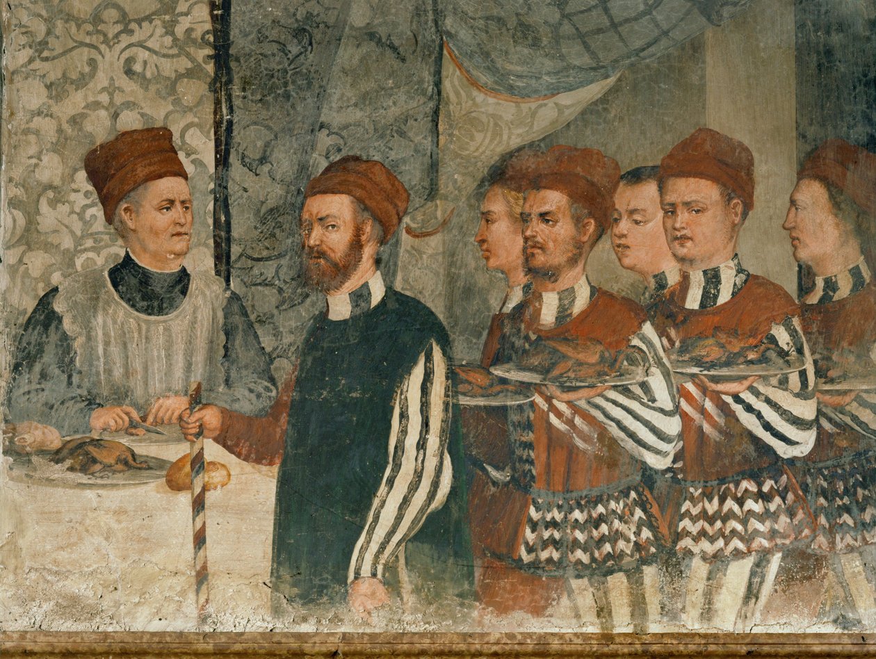 Visita del rey Cristián de Dinamarca a Malpaga en 1474 (fresco) de Girolamo Romanino