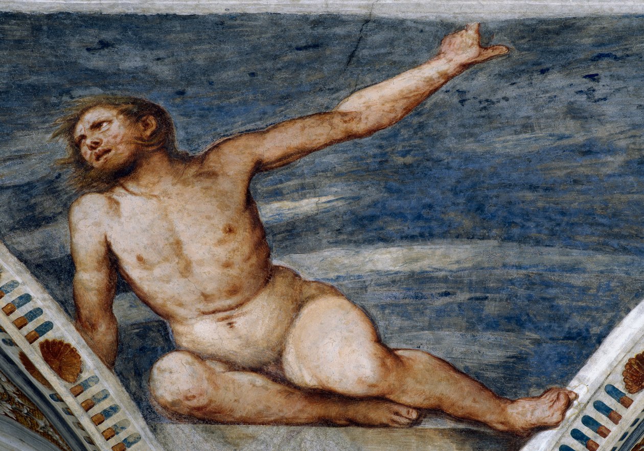 Desnudo masculino, Detalle de los frescos de Girolamo Romanino (ca 1484-después de 1559), Comisionado por Bernardo Clesio de Girolamo Romanino