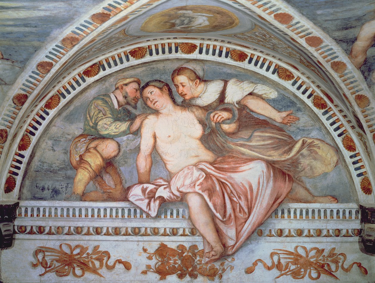 La Muerte de Cleopatra, luneta de Girolamo Romanino