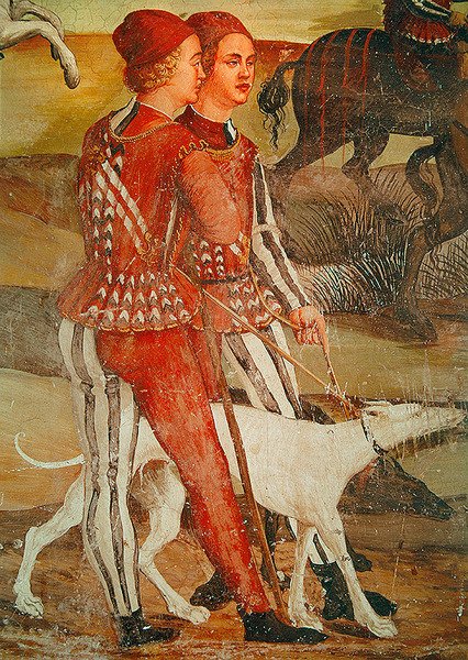 Dos pajes y su perro, (detalle) de una escena de caza, c.1520-30 de Girolamo Romanino