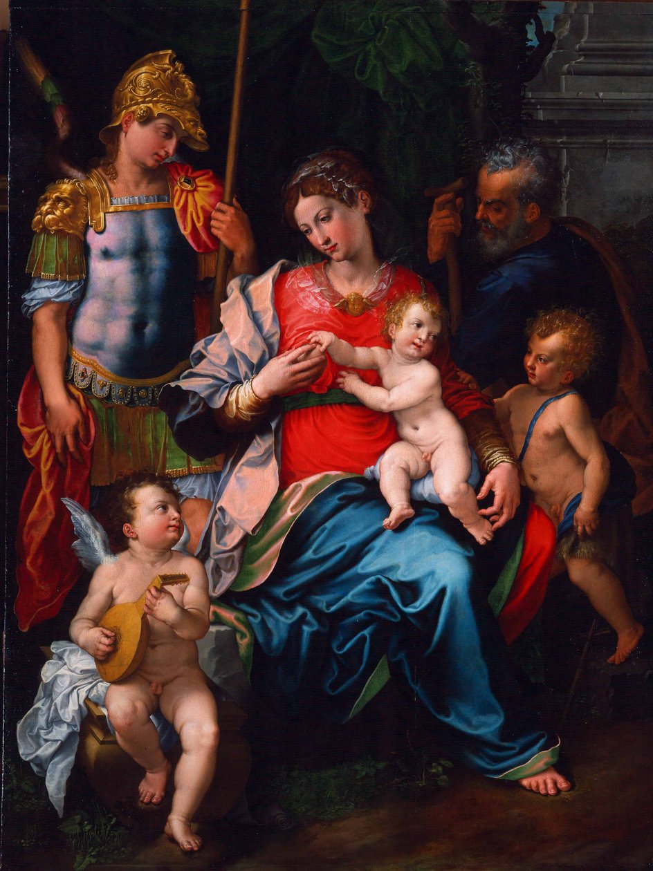 Virgen y Niño con los santos Juan Bautista, Miguel Arcángel y José, 1545 de Girolamo Sciolante da Sermoneta