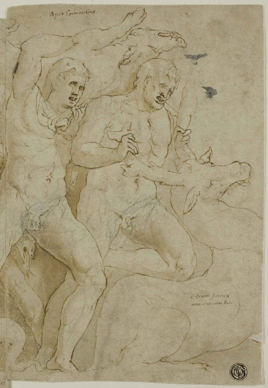 Antiguo relieve de sarcófago con los trabajos de Hércules de Girolamo da Carpi