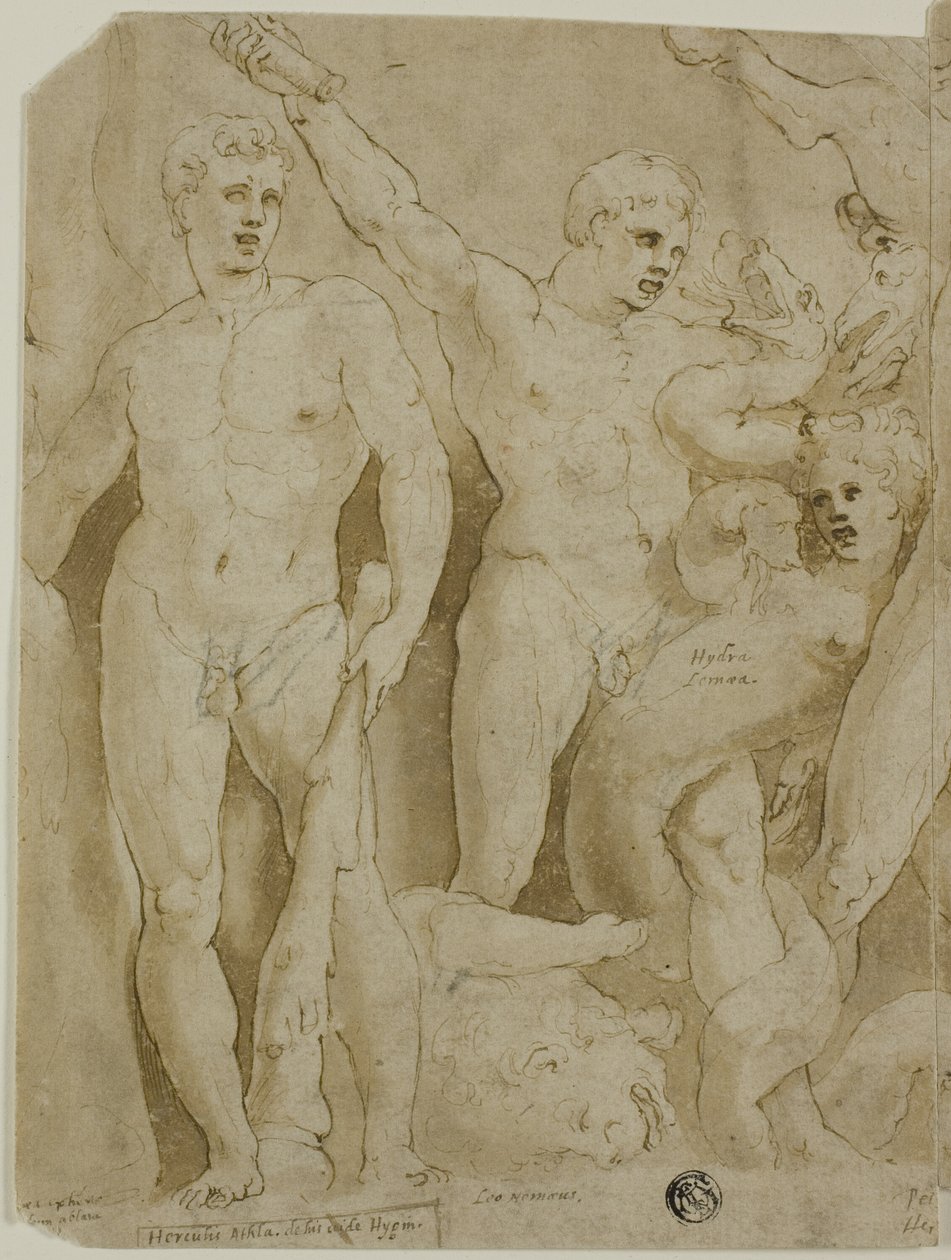 Relieve de sarcófago antiguo con los trabajos de Hércules de Girolamo da Carpi