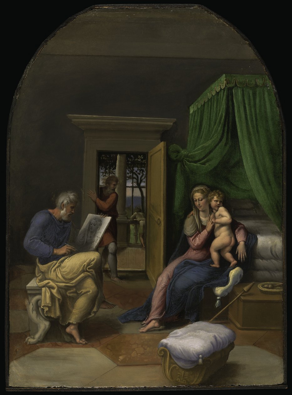 San Lucas dibujando a la Virgen con el Niño, c.1535 (óleo sobre tabla) de Girolamo da Carpi