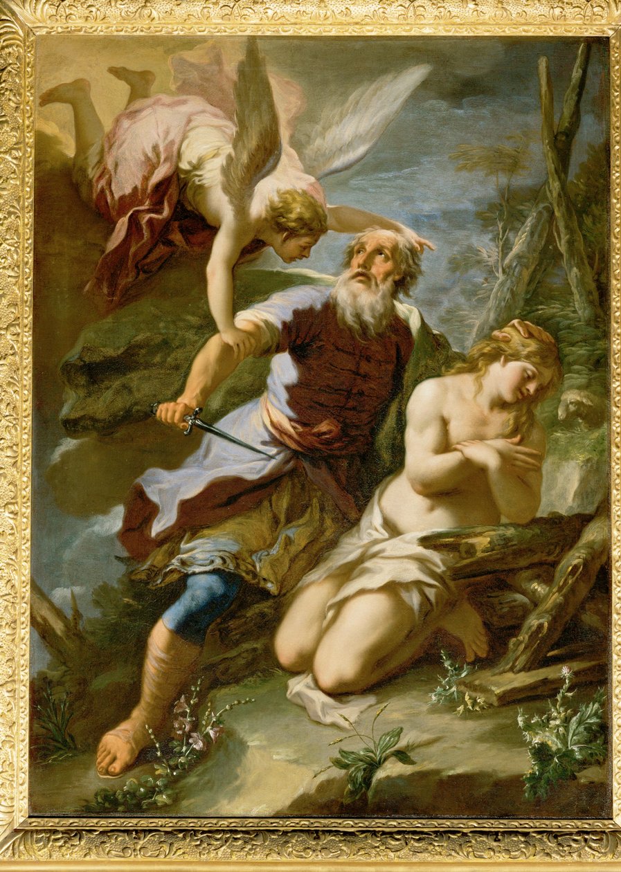Abraham preparado para sacrificar a Isaac (pintura sobre lienzo) de Giulia Lama
