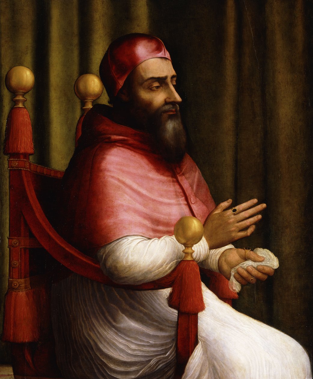 Retrato del Papa Clemente VII, sentado tres cuartos de longitud de Giuliano Bugiardini