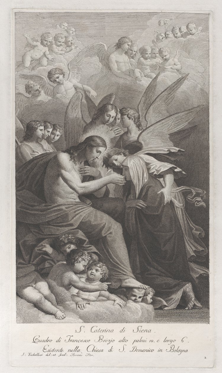 Cristo dando la Sagrada Hostia a la arrodillada Santa Catalina de Siena... de Giuliano Traballesi