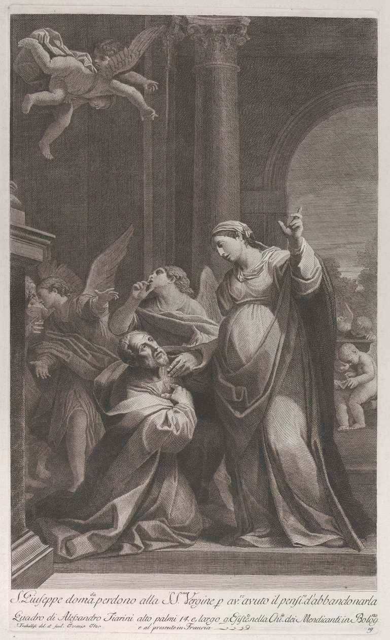 San José pidiendo perdón a la Virgen por haber pensado en abandonarla..., 1760-1800 de Giuliano Traballesi