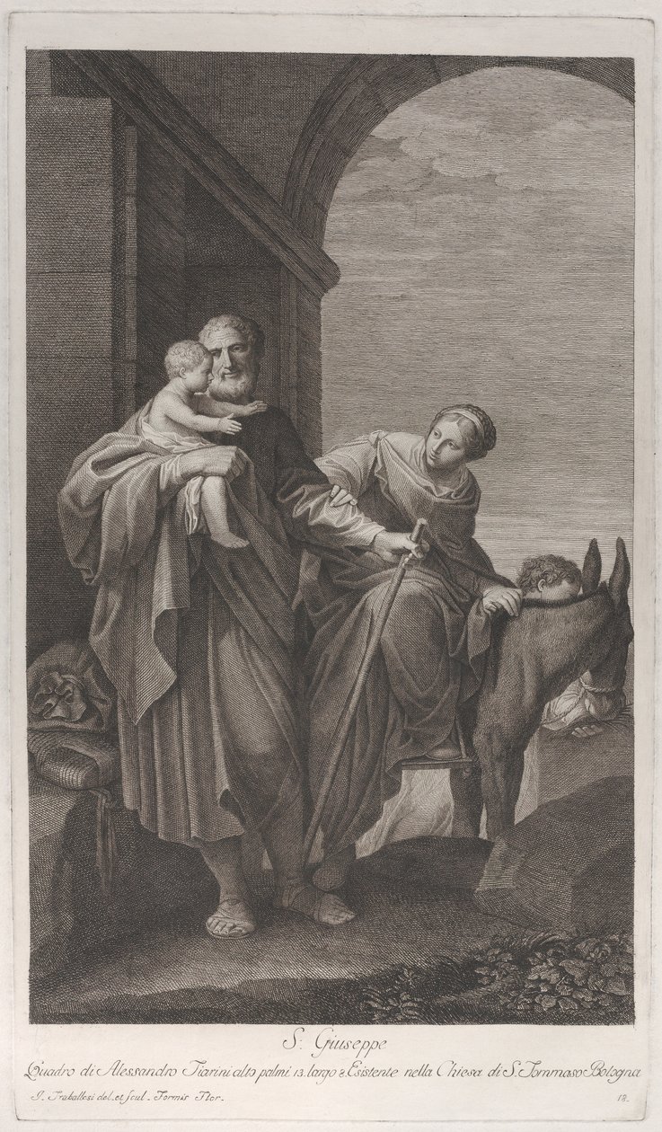 San José llevando al Niño Jesús en la huida a Egipto de Giuliano Traballesi