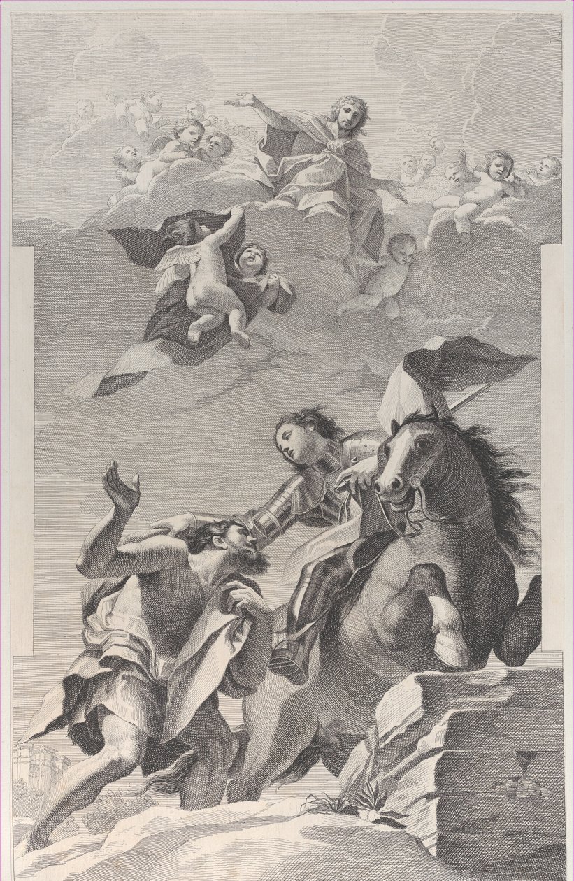San Martín, a caballo, dando su capa a un mendigo, 1760-1800 de Giuliano Traballesi