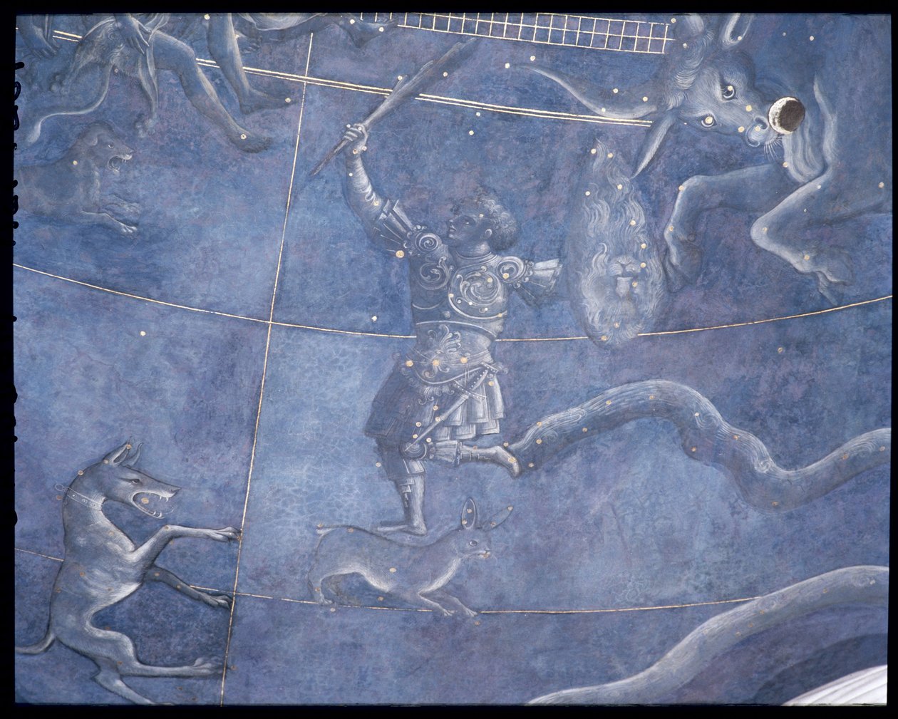 El camino del sol a través de las estrellas en la noche del 4 de julio de 1442 (detalle de Orión y Tauro) de Giuliano dArrighi Pesello