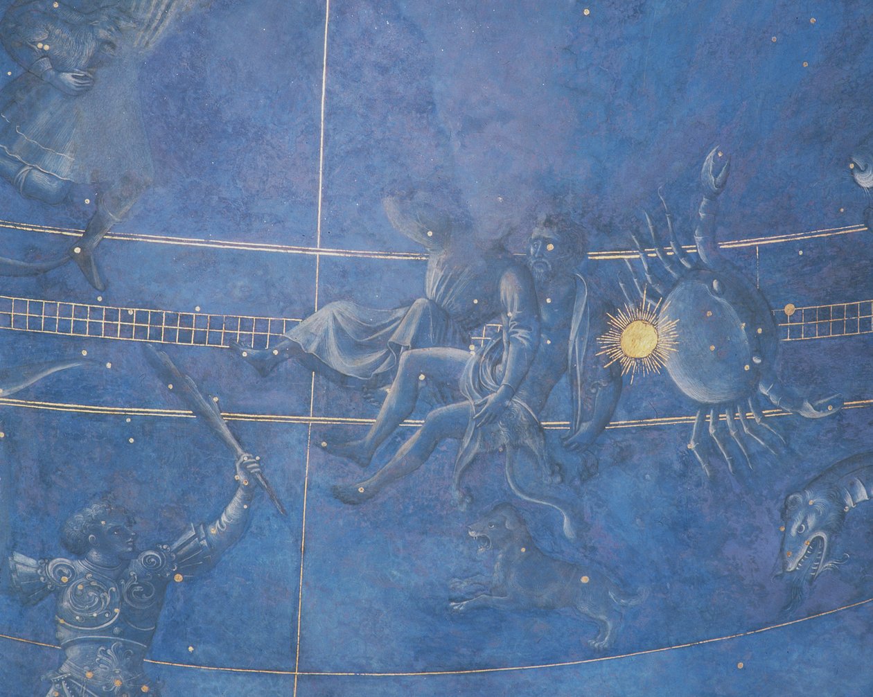 El camino del sol a través de las estrellas en la noche del 4 de julio de 1442 (detalle de Géminis y Cáncer) de Giuliano dArrighi Pesello