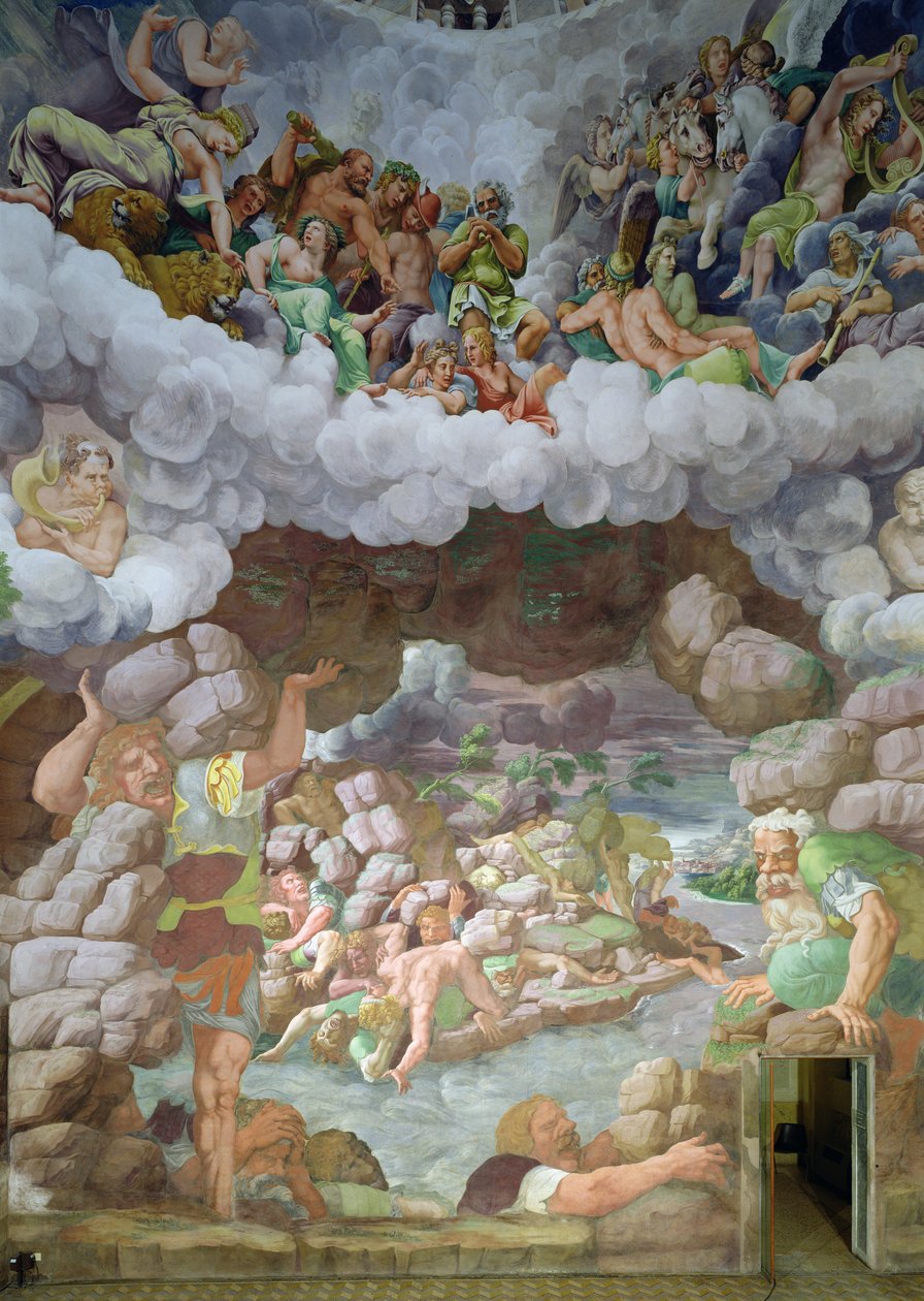 (detalle) de la destrucción de los gigantes por los rayos de Júpiter, Sala dei Giganti, 1536 (fresco) de Giulio Romano